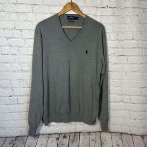 Polo Ralph Lauren Pima Cotton Mens Gray Vneck Sweater size XL